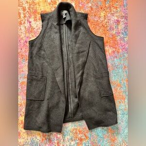 Tahari Charcoal Wool Blend Sleeveless Vest Draped Open Front